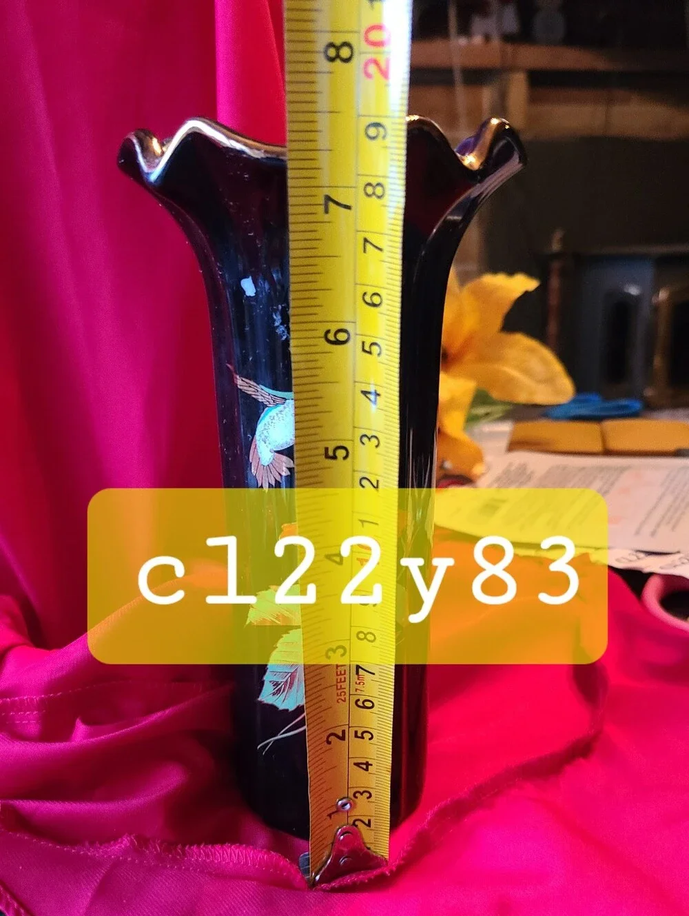 Black Hand-Painted Glass Vase with Floral Accent